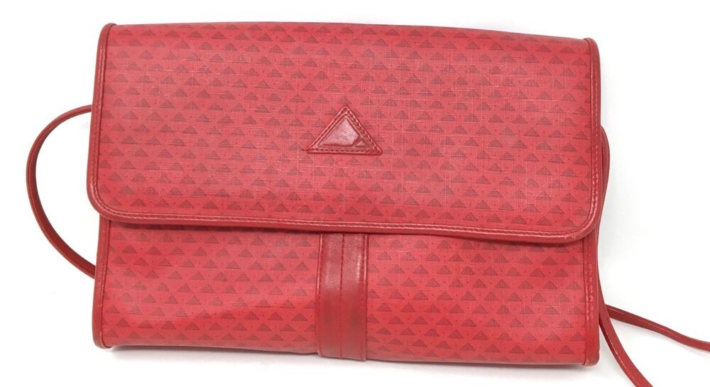 Vintage Liz Claiborne Crossbody Bag Red Triangle Logo Geometric Leather